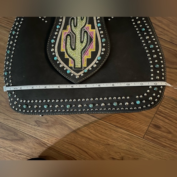 Montana West Turquoise and Gray Shoulder Bag with Studded Accents - Picture 5 of 5